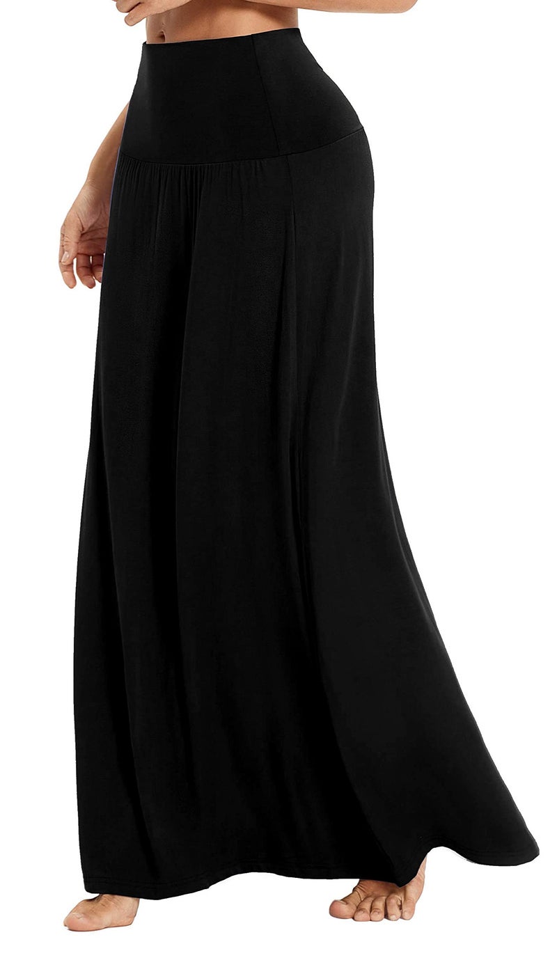 EXCHIC Women's Boho Flod Over Long Maxi Skirt Elastic High Waisted Long Skirts for Women (Black, Large) - Image 2